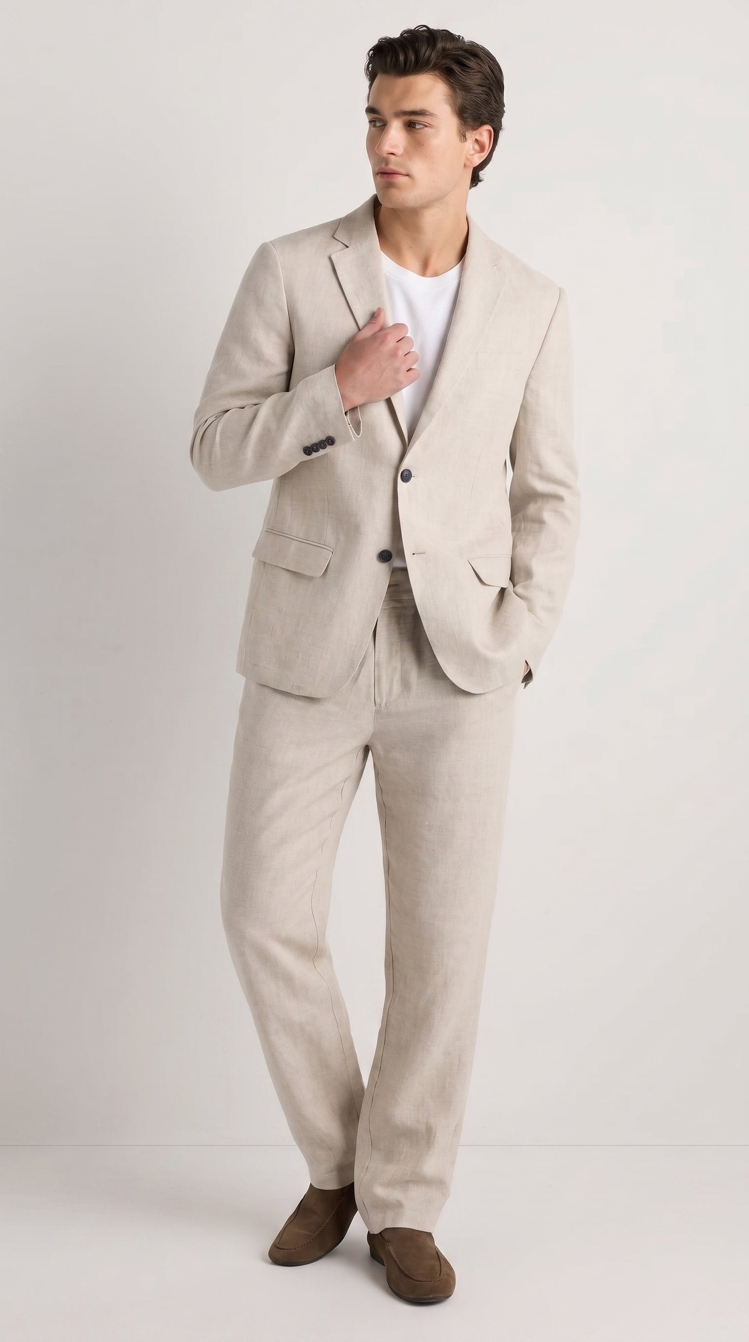Men’s Informal Summer Suit, Light Beige Casual Linen Style Blazer and Pants Set - 34 Short or Extra Small