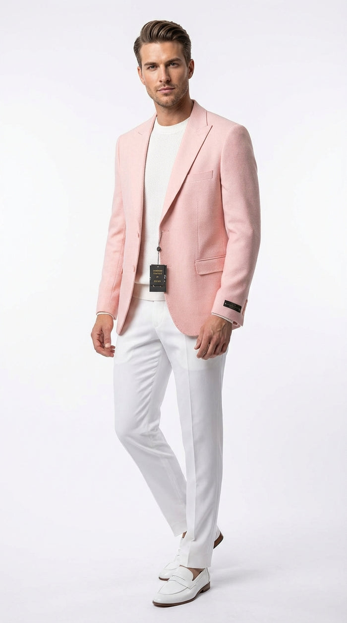 Mens Peach Pink Blazer Jacket Modern Formal Sport Coat for Wedding, Party and Business Wear - Summer Jacket