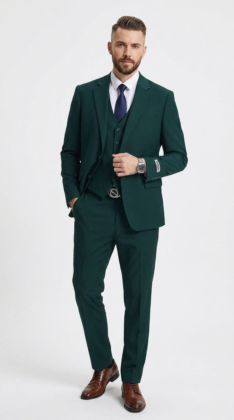Stacy Adams Dark Teal Suit – Men’s 3-Piece Green Teal Wedding & Formal Suit Modern Fit