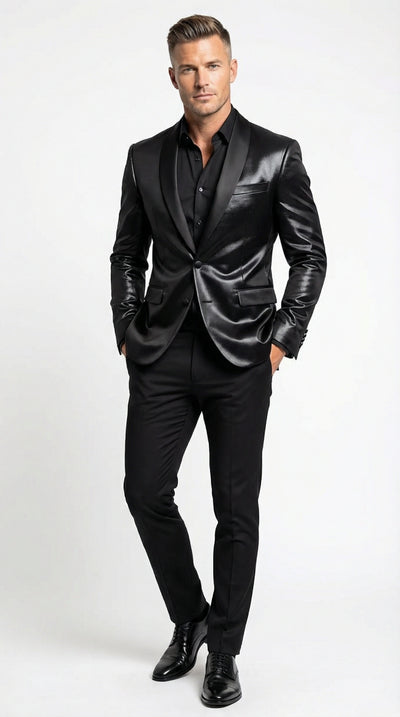 Mens Shiny Black Tuxedo Blazer Glossy Formal Jacket for Party Dinner Jacket Shawl Collar