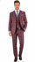 Mens Red Burgundy Plaid 3-Piece Suit – Classic Checkered Modern Fit Suit for Weddings, Church and Formal Events