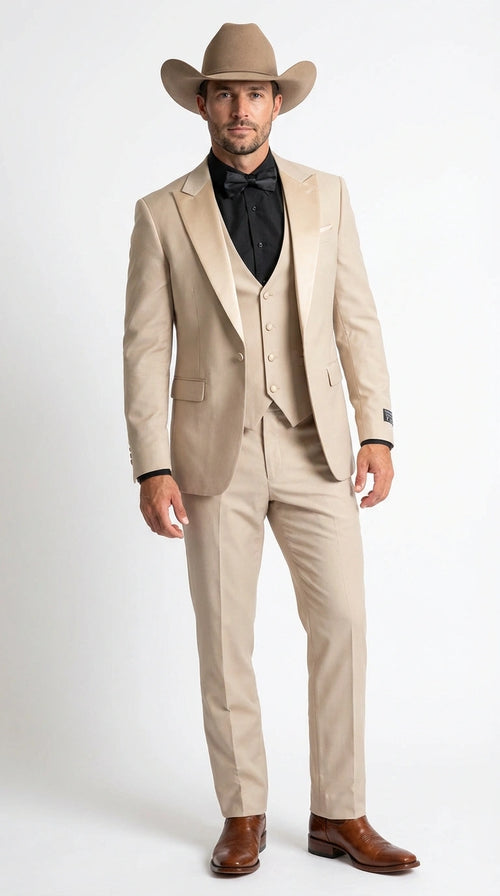Mens Tan Cowboy Suit Western Formal Two Piece Suit for Weddings,  Champaign Sand Color