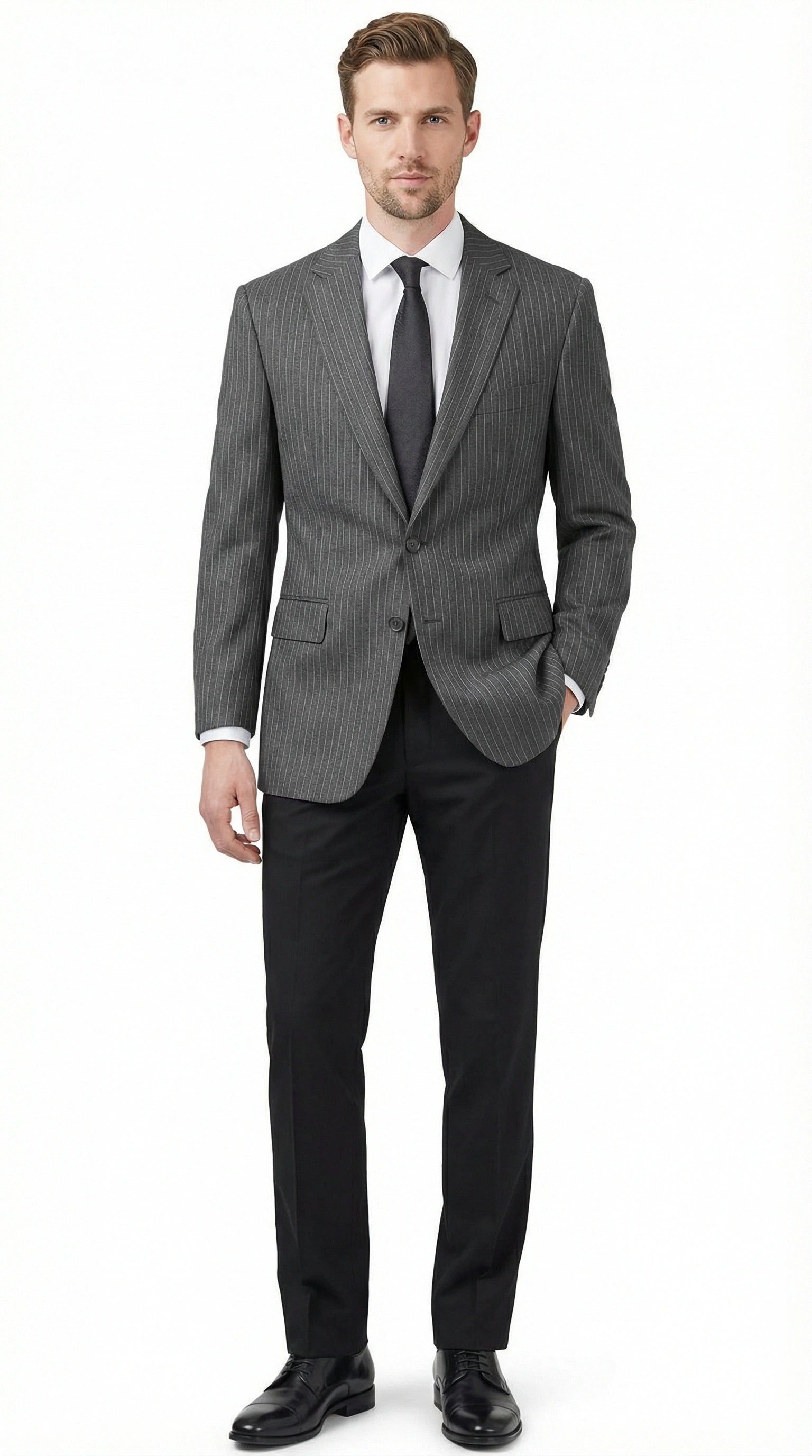 Mens Charcoal Grey Pinstripe Blazer Classic Tailored Formal Jacket for Business, Professional Wear Sportcoat - 36 Short
