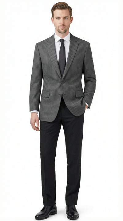 Mens Charcoal Grey Pinstripe Blazer Classic Tailored Formal Jacket for Business, Professional Wear Sportcoat