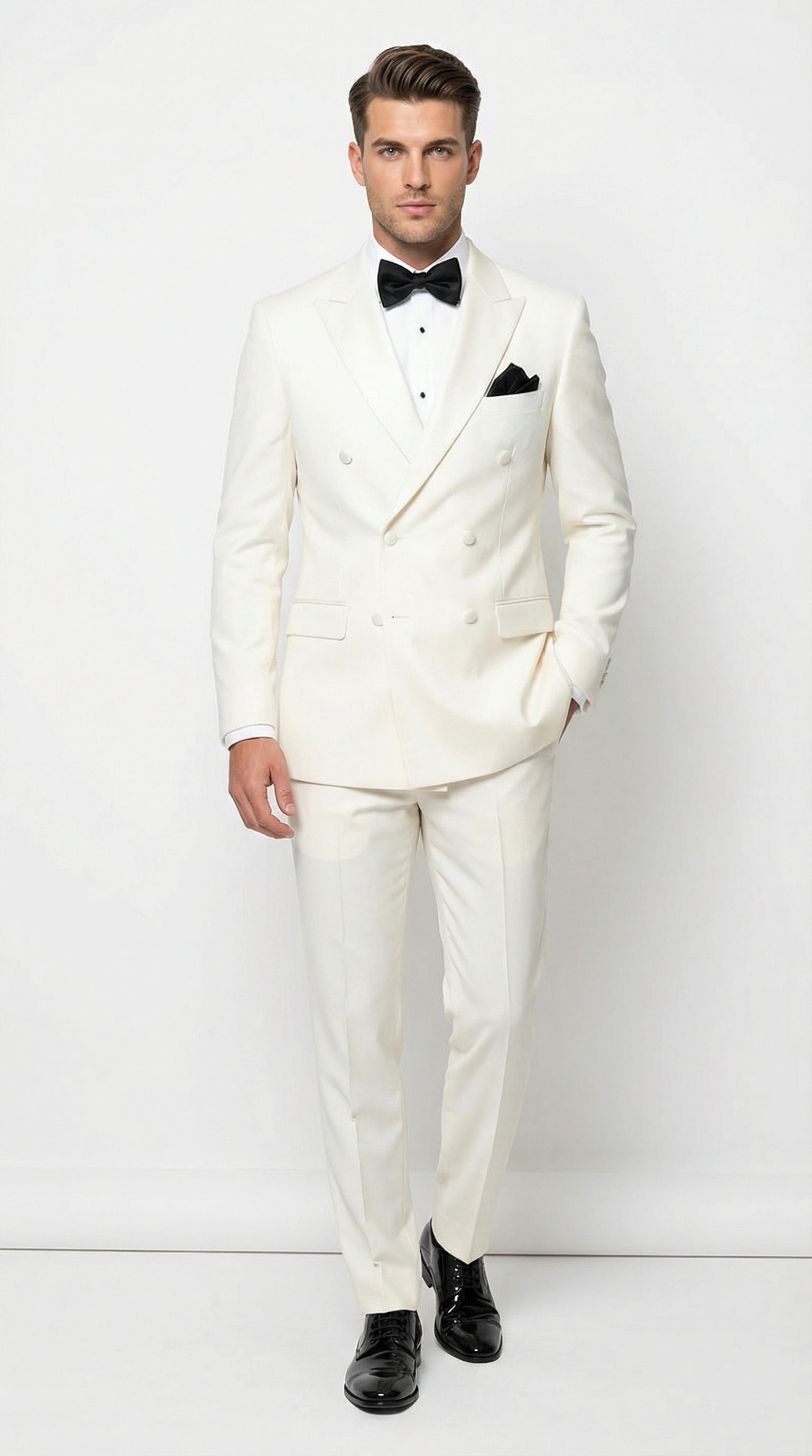 Men’s ivory Cream Double Breasted Suit – Classic Formal Tuxedo Style Suit for Weddings off White Color - 34 Short or Extra Small