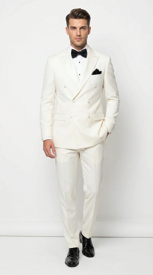 Mens ivory Cream Double Breasted Suit Classic Formal Tuxedo Style Suit for Weddings off White Color