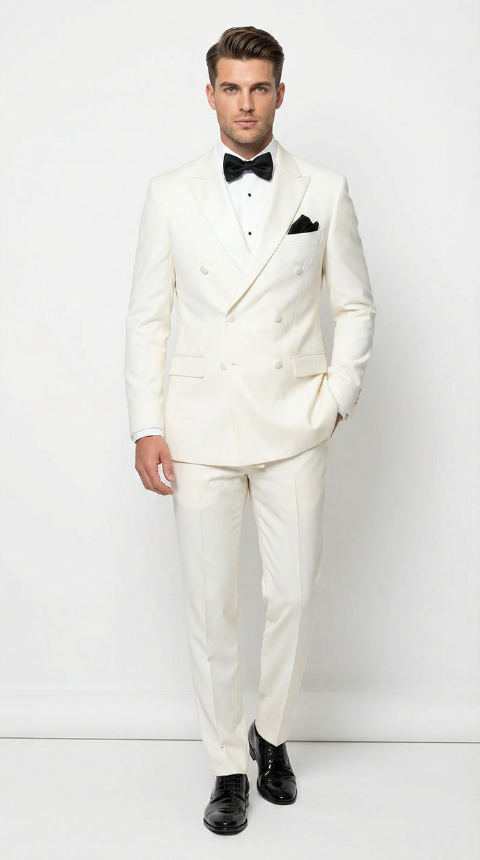 Mens ivory Cream Double Breasted Suit Classic Formal Tuxedo Style Suit for Weddings off White Color