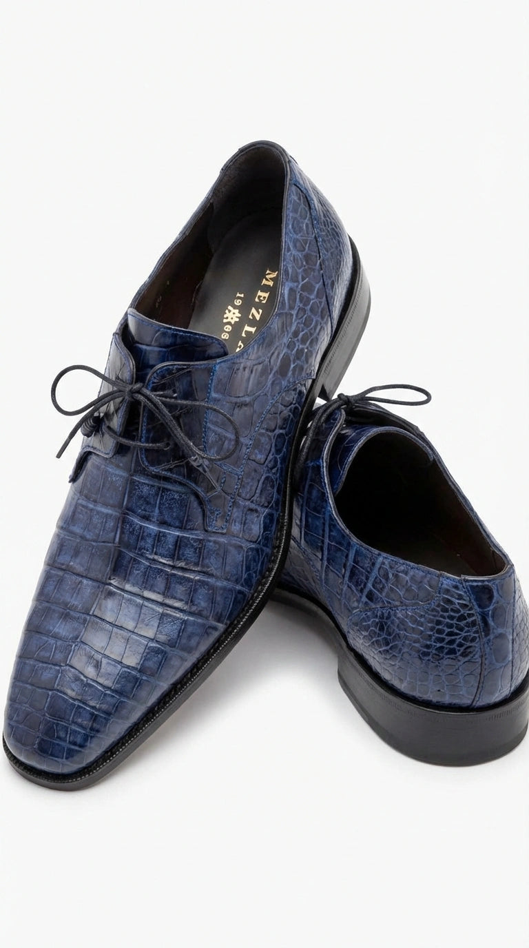 Mezlan Blue Crocodile Alligator Embossed Leather Dress Shoes for Men – Luxury Lace Up Oxford Shoes – Blue Exotic Pattern Formal - 6