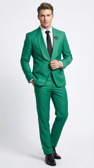 Mens Augusta Green Emerald Light Green Suit Slim Fit 2 Piece Formal Suit for Wedding, Prom and Evening Events