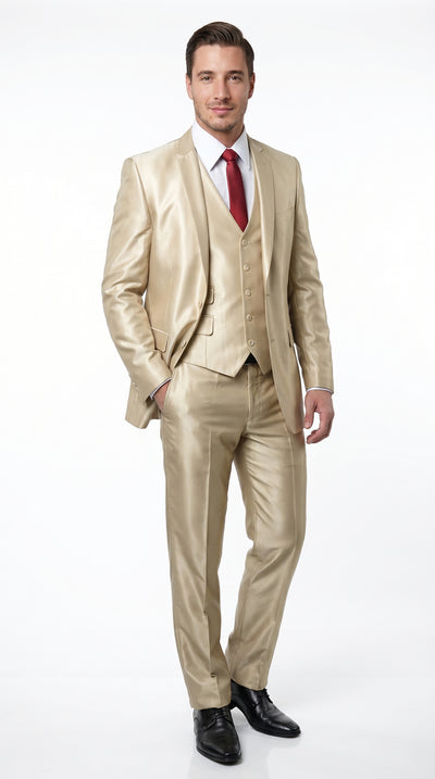 Men’s Champagne Wedding Suit with Jacket, Vest and Pants, Summer Formal Dress Suit