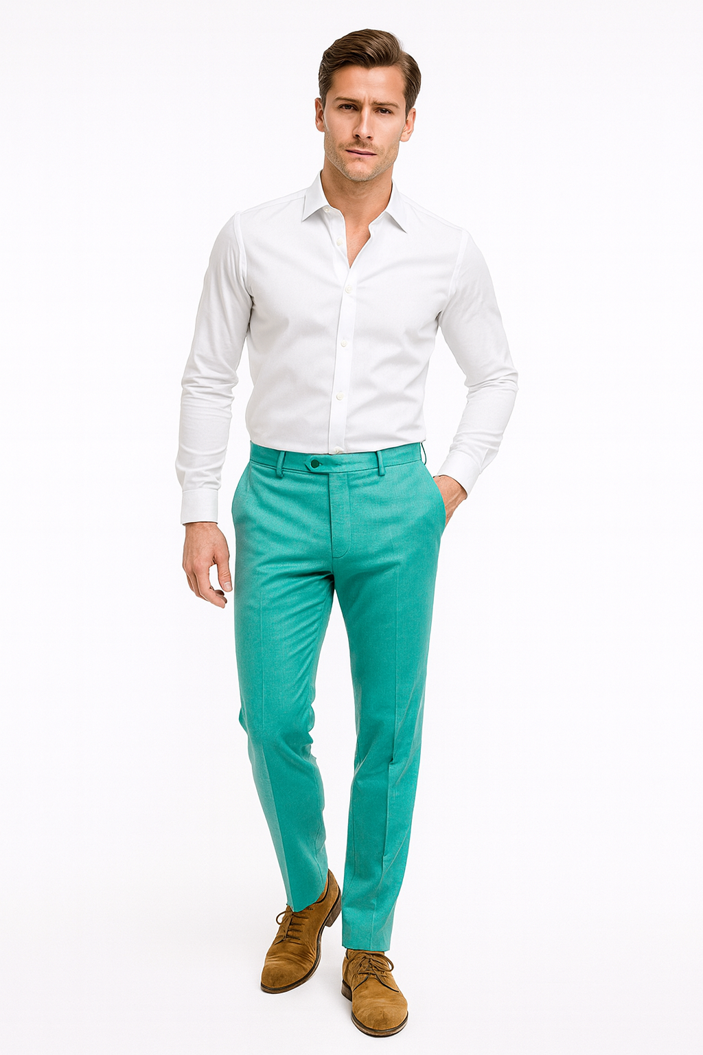 Menâ€™s Aqua Dress Pants â€“ Slim Fit Stylish Formal Trousers for Parties and Casual Wear in Turqoise Color - dress size pants : 28 Unfinished bottom