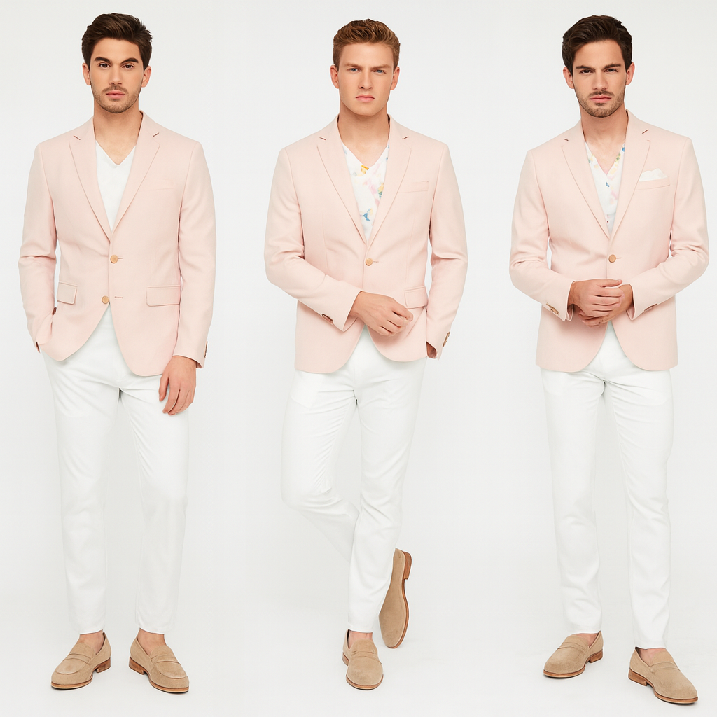 Men’s Blush Pink Slim Fit Blazer – Stylish Two-Button Sport Coat with Notch Lapel - 36 Short