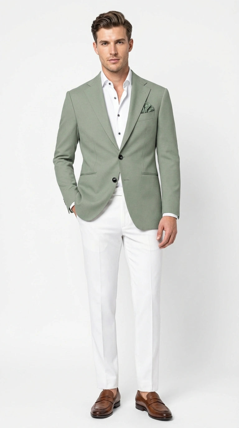 Mens Sage Green Blazer Two Button Notch Lapel Formal Jacket for Wedding, Summer and Party Wear in Light Green Sport Jacket - 36 Short