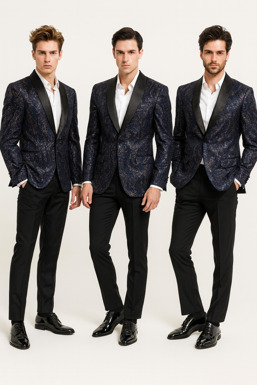 Men’s Navy Blue Sequin Tuxedo Jacket with Black Satin Shawl Lapel – Luxury Prom and Wedding Blazer - 34 Short or Extra Small