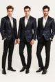 Men’s Navy Blue Sequin Tuxedo Jacket with Black Satin Shawl Lapel – Luxury Prom and Wedding Blazer