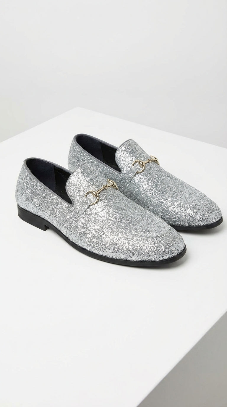 Men's Silver Gray Glitter Loafers | Sparkly Dress Shoes for Wedding, Prom, Party & Formal Events - 6