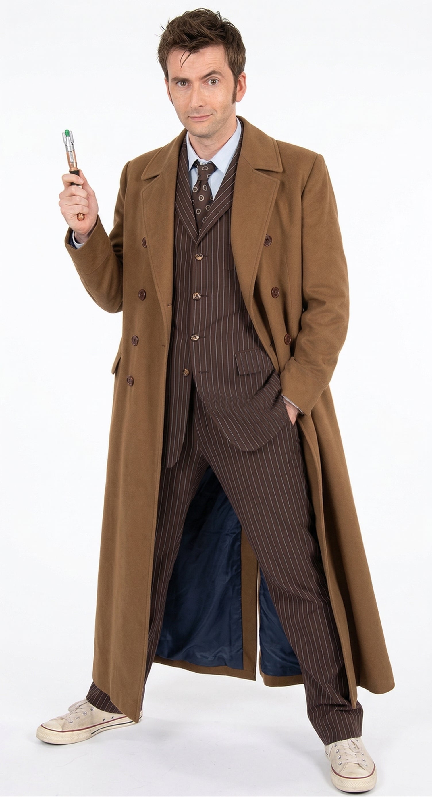 Men’s Brown Cotton Trench Coat Doctor Who 10th Doctor Inspired Long Coat – Classic Gabardina Style Overcoat, Vintage Winter Costume Jacket - Brown
