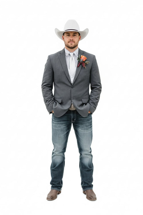 Mens Western Style Blazer Classic Gray Cowboy Suit Jacket for Weddings, Country Events and Formal Wear in Grey Color