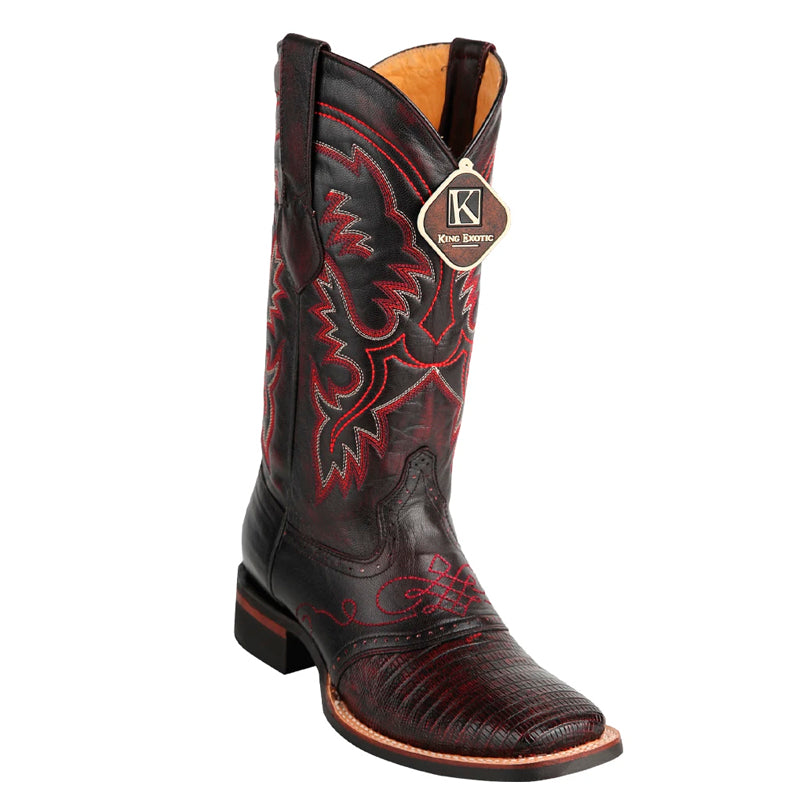 Men's King Exotic Teju Lizard Square Toe Boots With Saddle Handmade Black Cherry (48230718) - 6 E