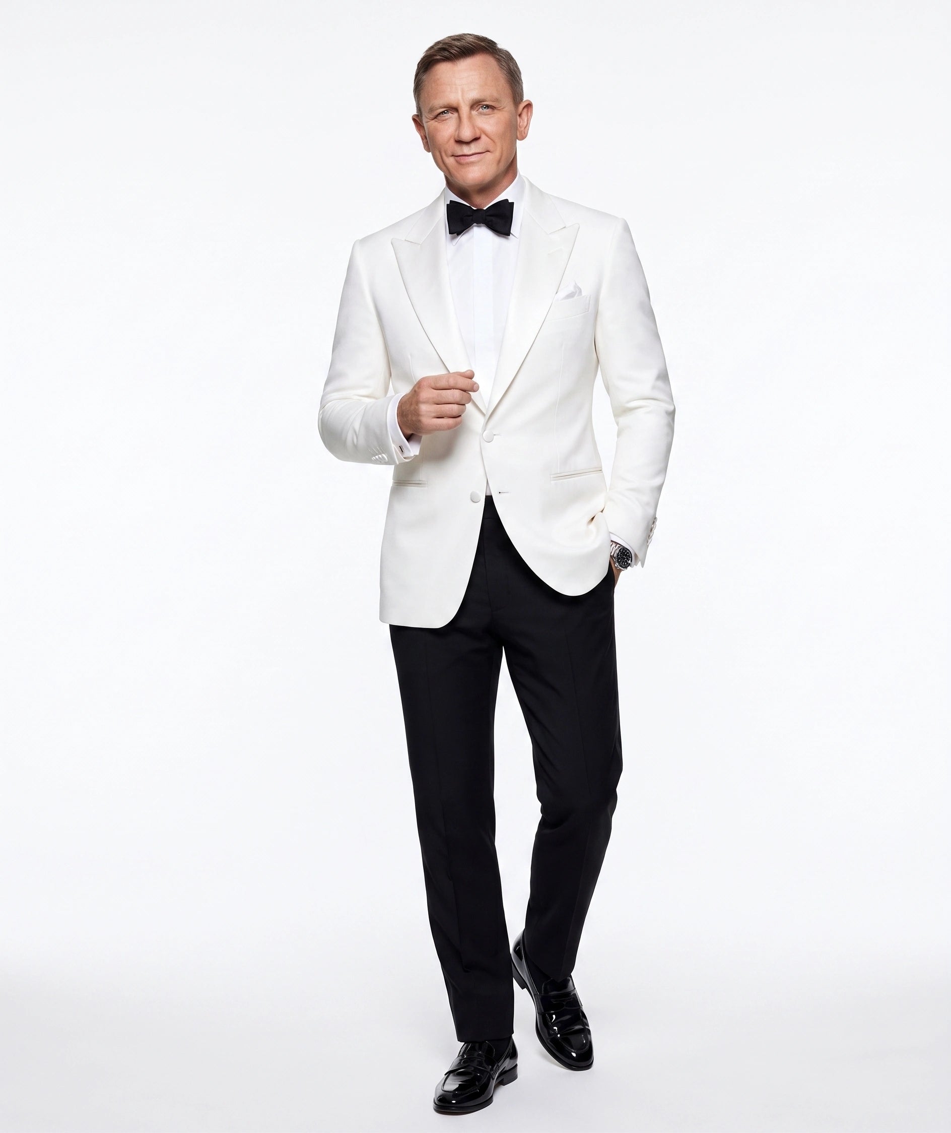 Men’s Pure White Dinner Jacket Blazer – James Bond Style Formal Tuxedo Blazer for Wedding, Black Tie & Evening Wear - 36 Short