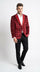 Mens Red Burgundy Plaid Blazer with Contrast Lapel – Velvet Fabric Check Prom Blazer Jacket for Party, Christmas New Year Holiday Jacket