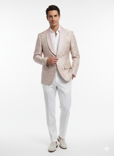 Mens Lavender and Gold Tuxedo Embroidered Lilac Mauve Blazer Designer Floral Pattern Wedding & Party Jacket