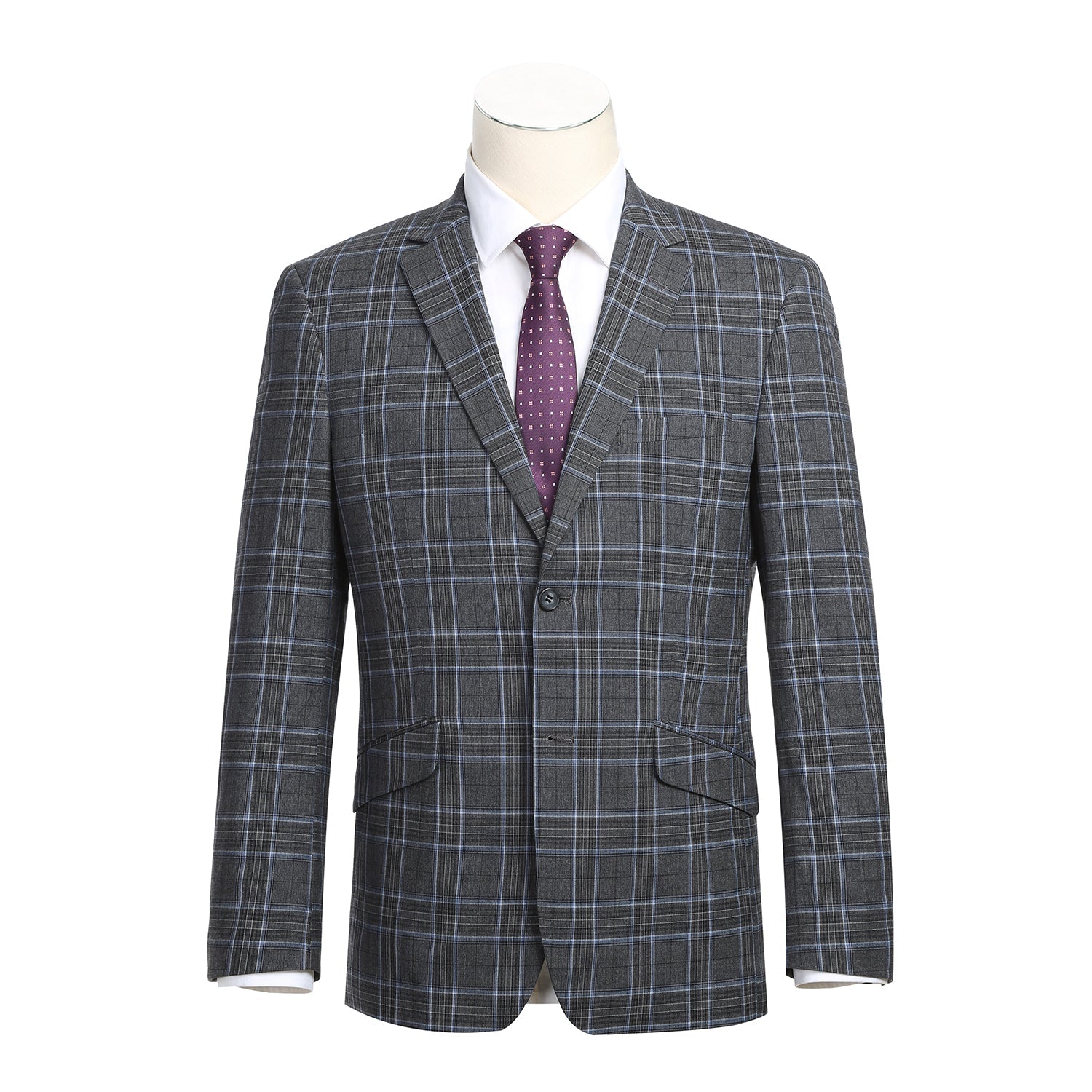 293-28 Men's Slim Fit Checked Suits - 38Lx32W