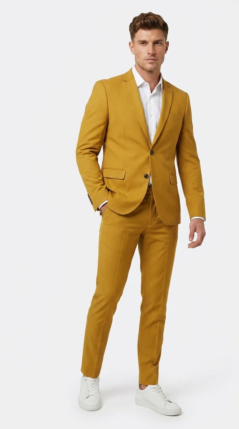 Men’s Gold Mustard Color Suit – Wedding & Prom Formal Suit Outfit, Modern Blazer and Pants - 34 Short or Extra Small