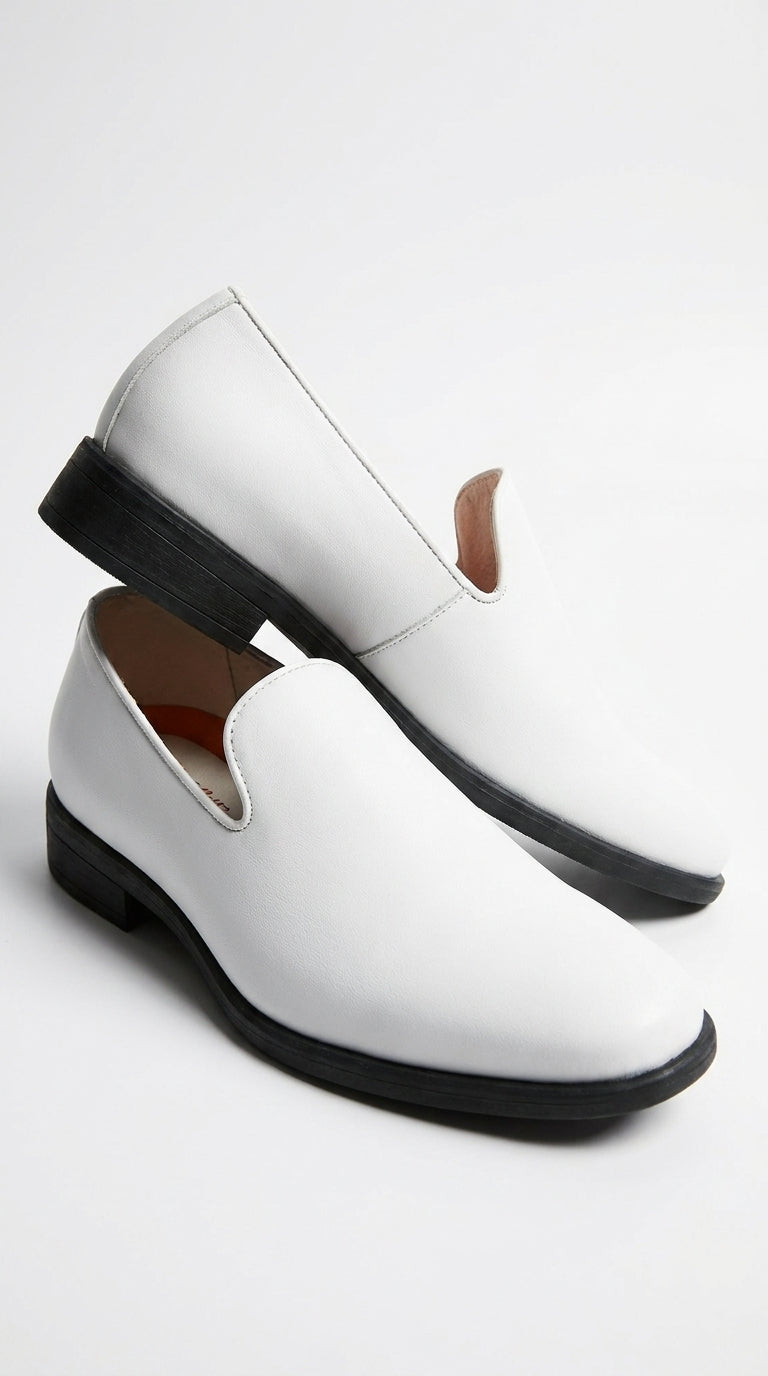 Men’s White Plain Toe Slip On Loafer Dress Shoes – Classic Formal Lightweight Shoes for Wedding, Party and Business Wear - 6 Standard / D / Medium