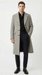 Men’s Grey Herringbone Long Overcoat – Tweed Black and White Pattern Wool Topcoat Three Qaurter