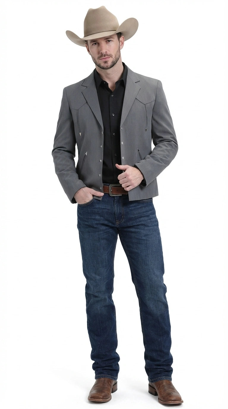 Mens Charcoal Gray Western Blazer – Cowboy Style Casual Jacket Classic Country Western Sport Coat - 36 Short