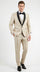 Men’s Champagne Beige Shiny Tuxedo 3 Piece Suit with Black Shawl Lapel | Formal Wedding Prom Suit Set in Sand Light Tan Color