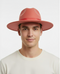 Men’s Coral Pink Wide Brim Fedora Hat – Wool Felt Dress Hat with Red Ribbon Band