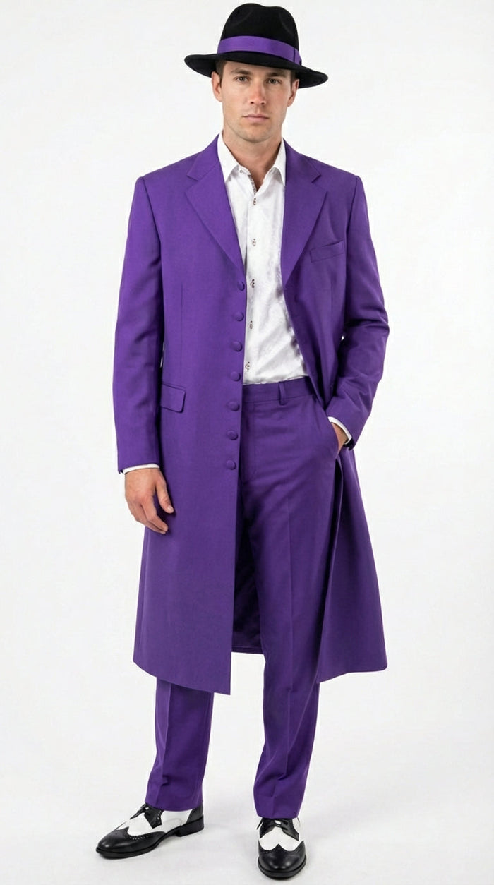 Purple Zoot Suit for Men | Classic Mafia & Gangster Style Long Coat Suit | Vintage 1920sâ€“1940s Formal Outfit