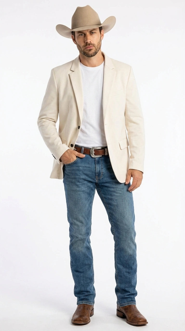 Men’s Off White Casual Blazer – Classic Western Style Lightweight Summer Cowboy Jacket Casual Ivory Cream Color - 36 Short