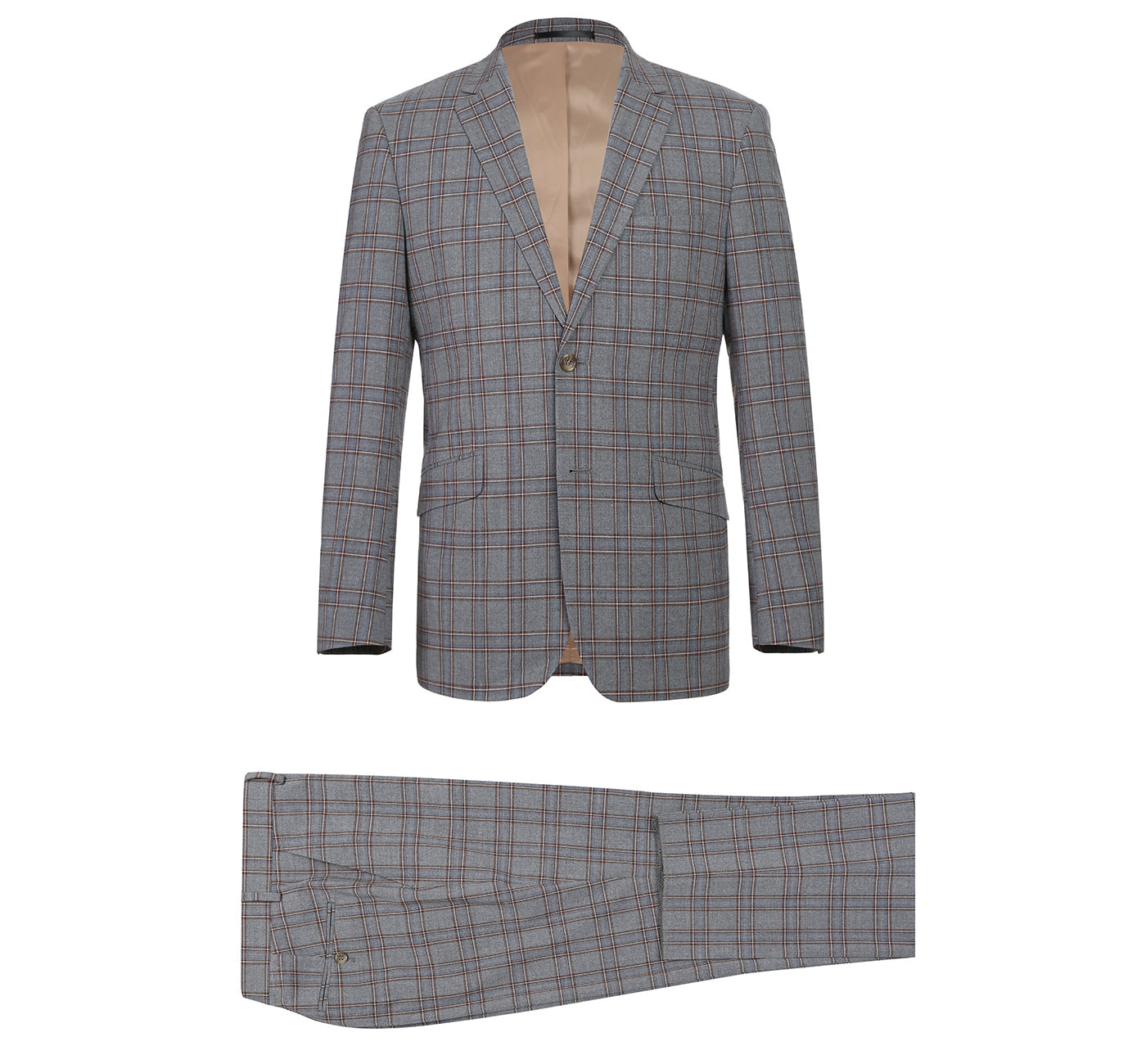 293-7 Men's Two Piece Slim Fit Stretch Windowpane Check Dress Suit - 36Sx30W