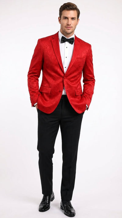 Mens Red Paisley Velvet Blazer - Christmas new year Sport Coat Jacket - Prom 2026 Collection