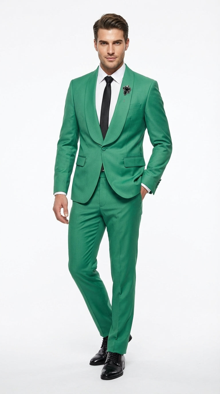 Men’s Emerald Green Tuxedo Suit – Emerald Green Formal Tuxedo with Shawl Lapel Jacket Trousers for Prom, Wedding in Augusta Green - 34 Short or Extra Small