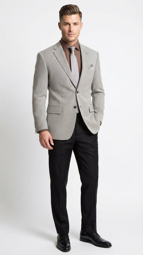 Mens Black and White Houndstooth Blazer Jacket, Classic Formal Sport Coat for Business, Wedding and Dress Wear