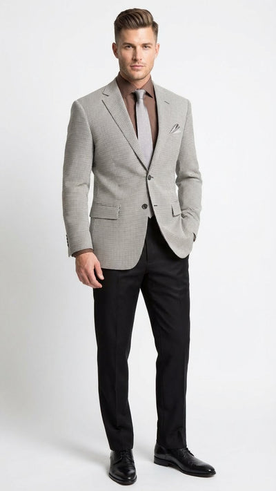 Mens Black and White Houndstooth Blazer Jacket, Classic Formal Sport Coat for Business, Wedding and Dress Wear
