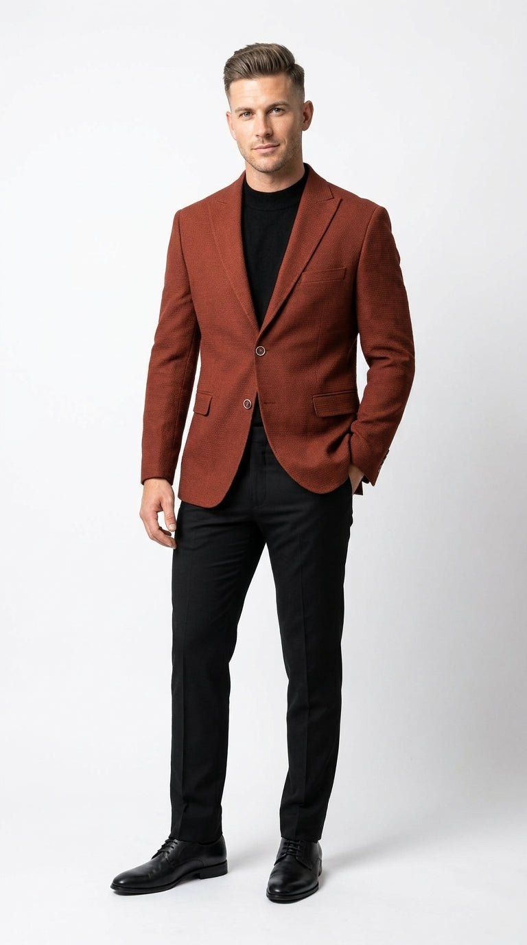 Men’s Rustic Brown Textured Blazer with Notched Lapel, Formal Dress Jacket for Weddings, Parties, Business Look - 36 Short