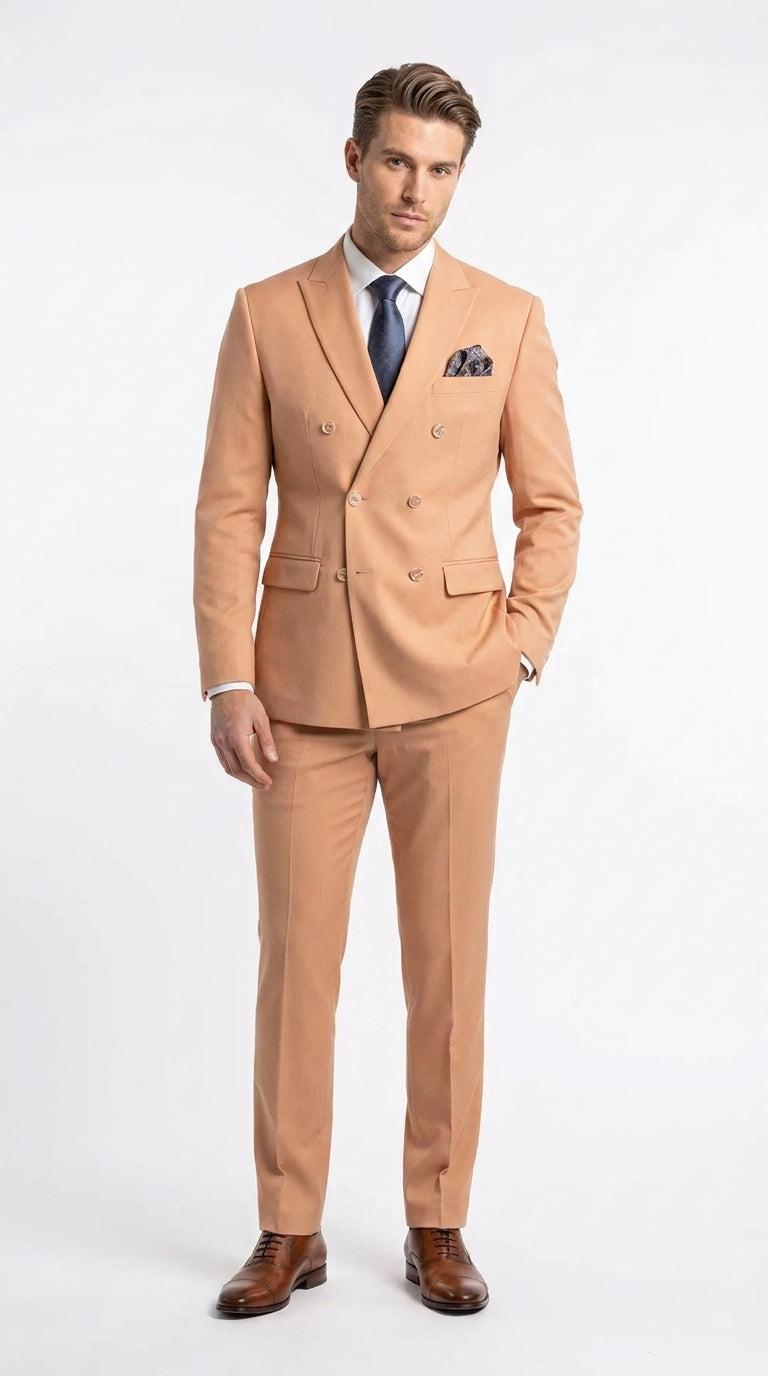 Men’s Peach Double Breasted Suit – Wedding & Prom Formal Suit Set, Classic Blazer and Pants Slim Fitted - 34 Short or Extra Small
