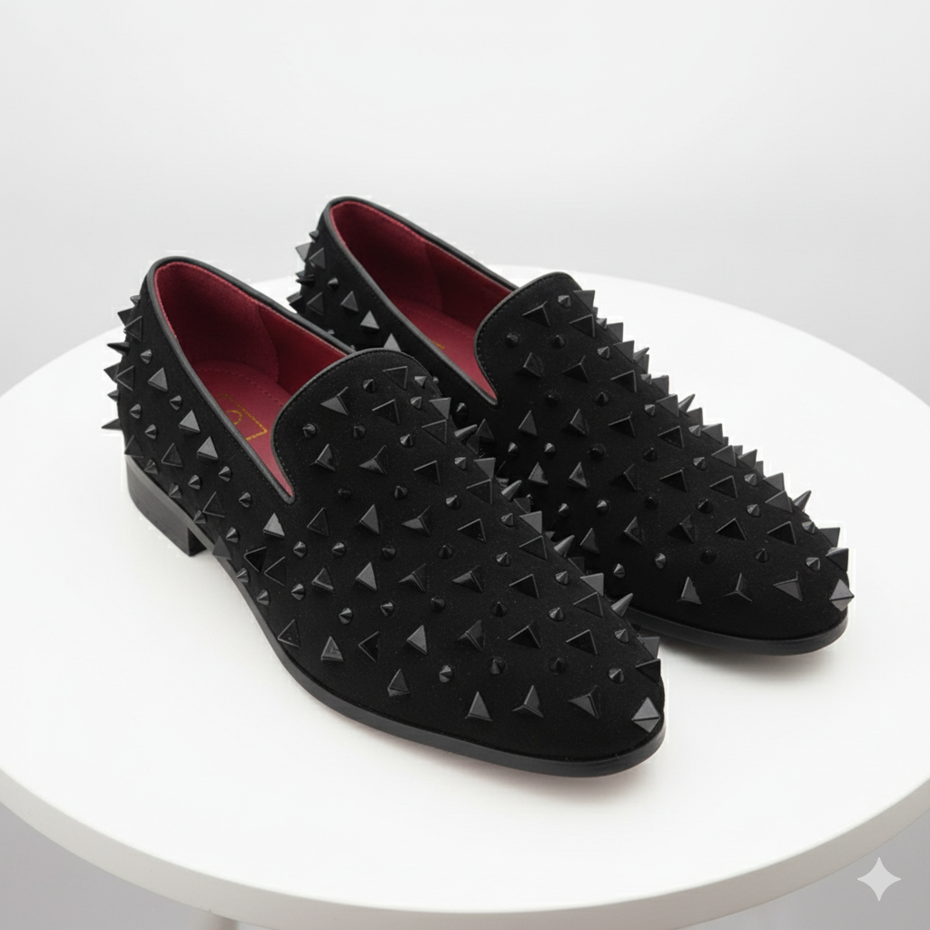 Men’s Black Studded Loafers – Sparko 09 Luxury Slip-On Dress Shoes with Spikes for Party, Prom, and Formal Events - 6