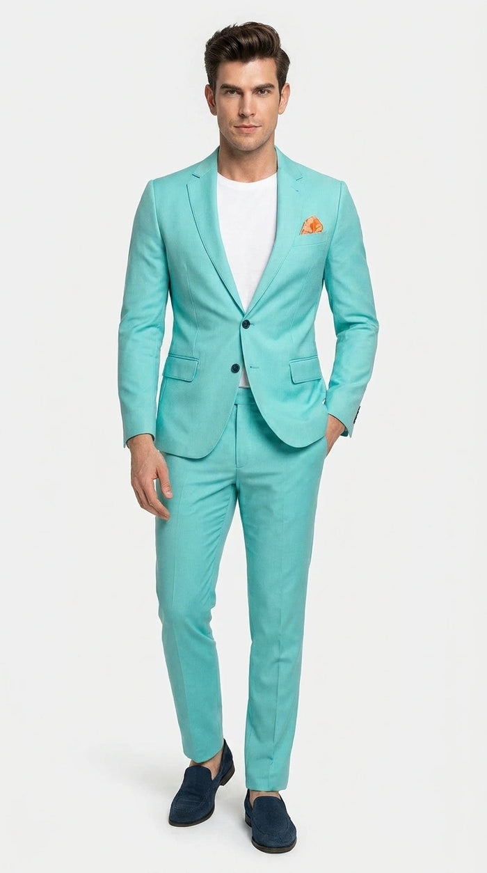 Men’s Turquoise 2 Piece Suit with Jacket and Pants, Formal Wedding Suit for Prom, Parties, Summer Events, and Special Occasions