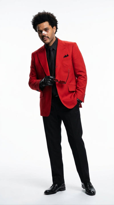 Men’s Red Blazer with Black Pants – Celebrity Inspired Wedding, Prom & Party Suit
