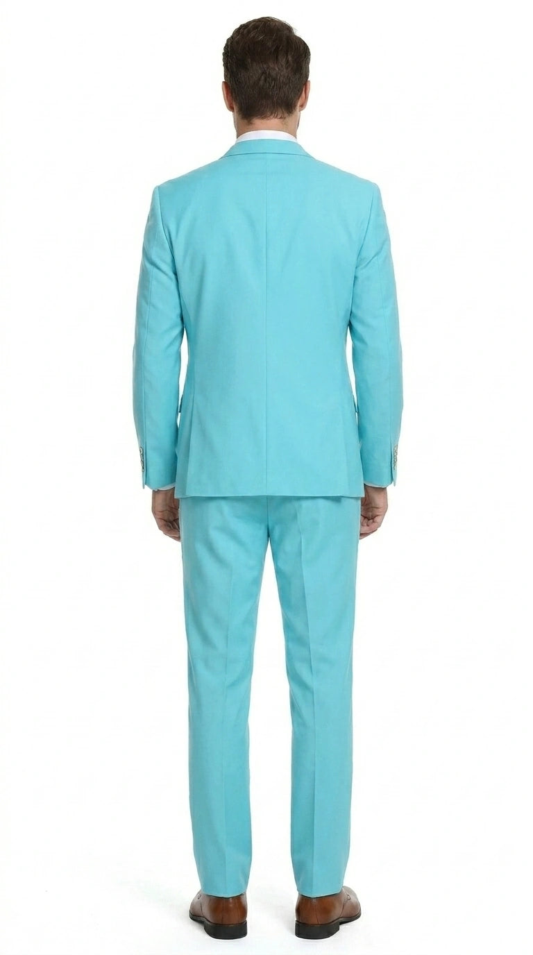 Men’s Aqua Blue 2 Piece 2 Button Suit, Formal Dress Suit for Weddings, Prom, Parties, Summer Events, Turquoise Light blue - 34 Short or Extra Small
