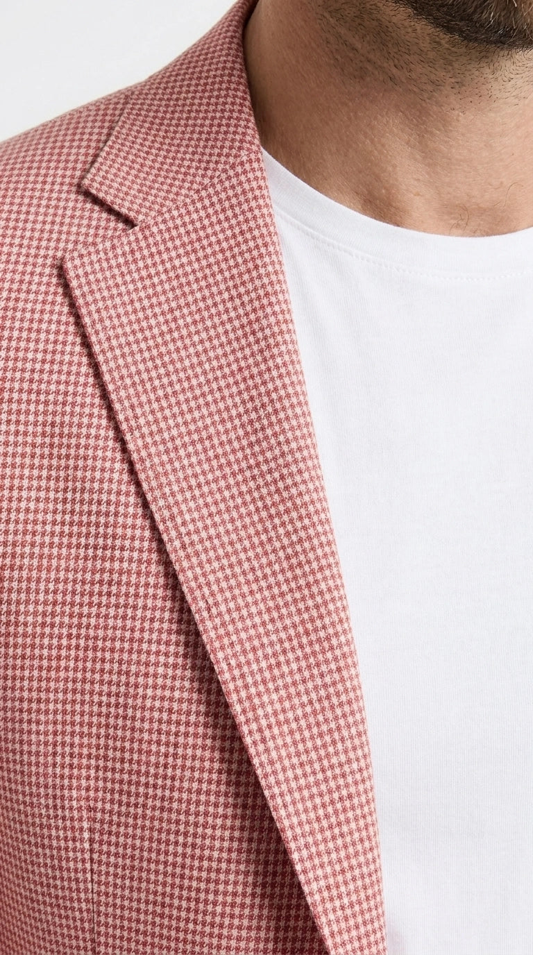 Men’s Red and white Houndstooth Summer Blazer, Lightweight Check Sport Coat for Weddings, Prom, Parties - 36 Short
