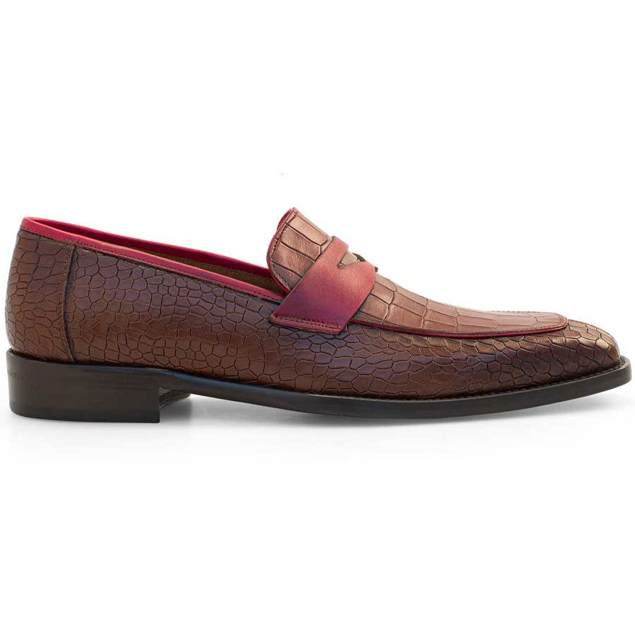 Mezlan Croco Embossed Penny Loafer Burgundy / Dark Cognac (21081) - Medium