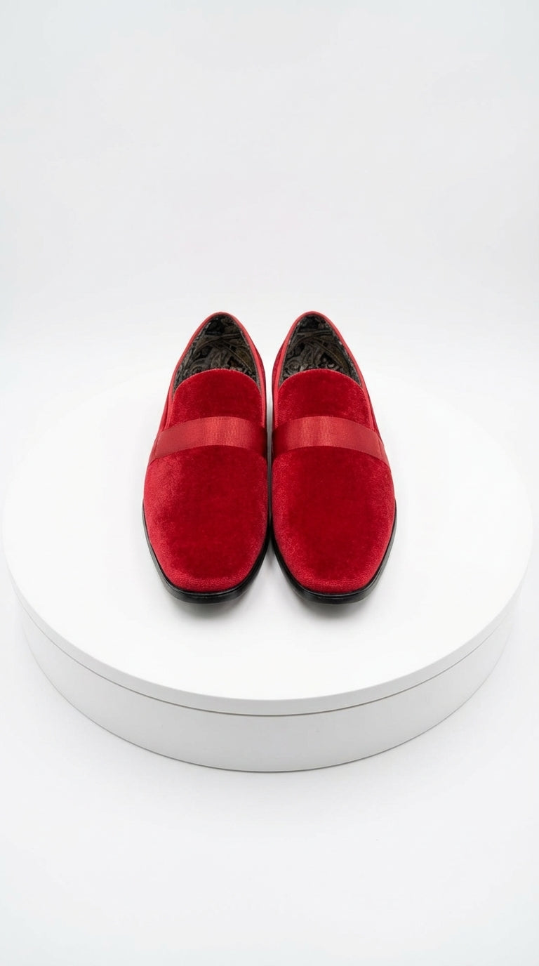 Mens Red Velvet Loafers – Luxury Formal Slip On Dress Shoes Wedding Party Prom Evening Shoes - 6