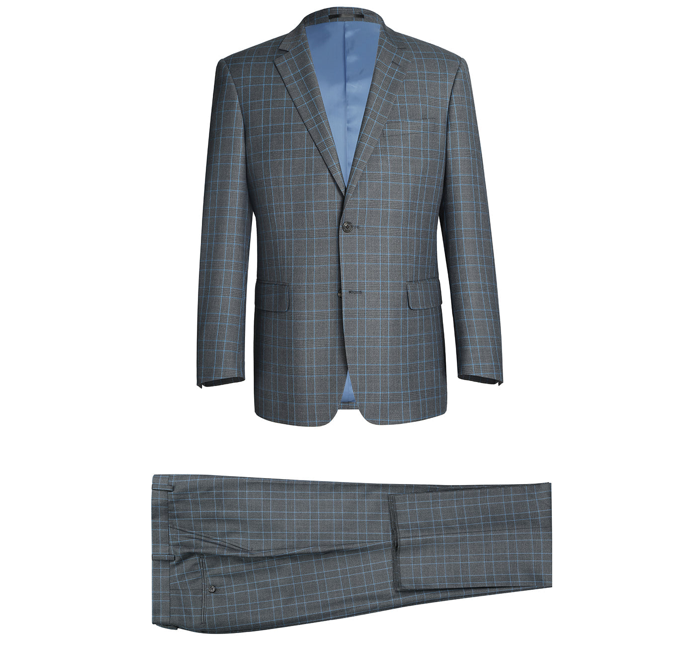 293-5 Men's Two Piece Classic Fit Windowpane Check Dress Suit - 36Sx30W